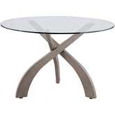 Peggy 47" Round Dining Table in Gray Wood Veneer & Clear Glass